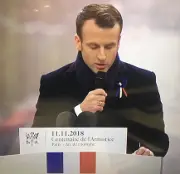 Macron speaking on Armistice Day
