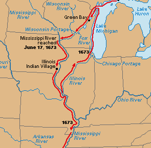 Route van Marquette en Jolliet