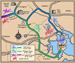 Paul Revere's route