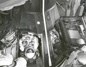 Project Gemini astronauts in capsule