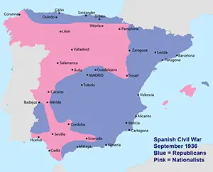 Spanish Civil War map September 1936
