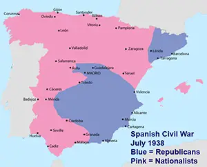 Spanish Civil War map July 1938