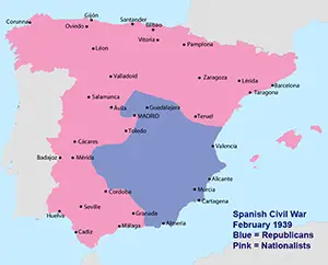 Spanish Civil War map February 1939