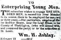 William H. Ashley newspaper ad